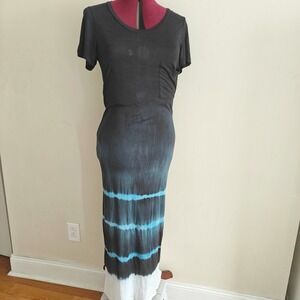 Spenglish Womens Black Hand Dyed Micro Modal Short Sleeve Maxi Dress Large NWT